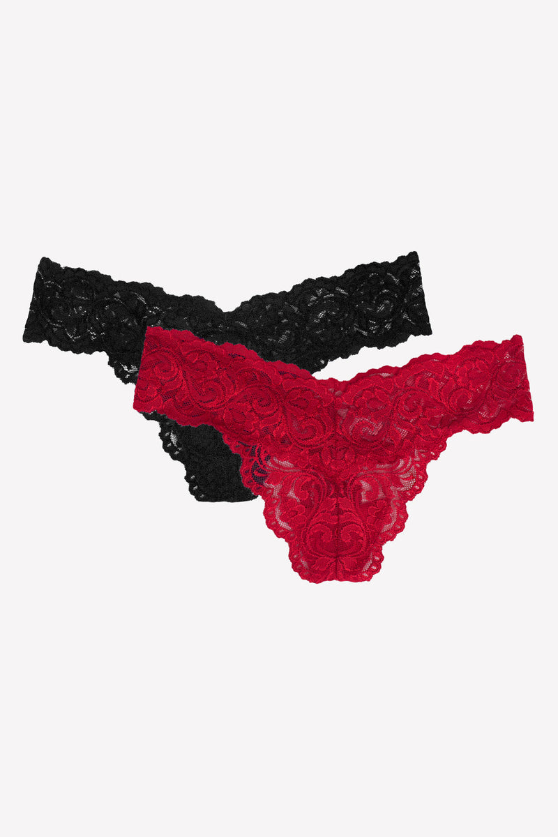 Smart & Sexy Red/Black Hue Lace Thong Panty 2 Pack