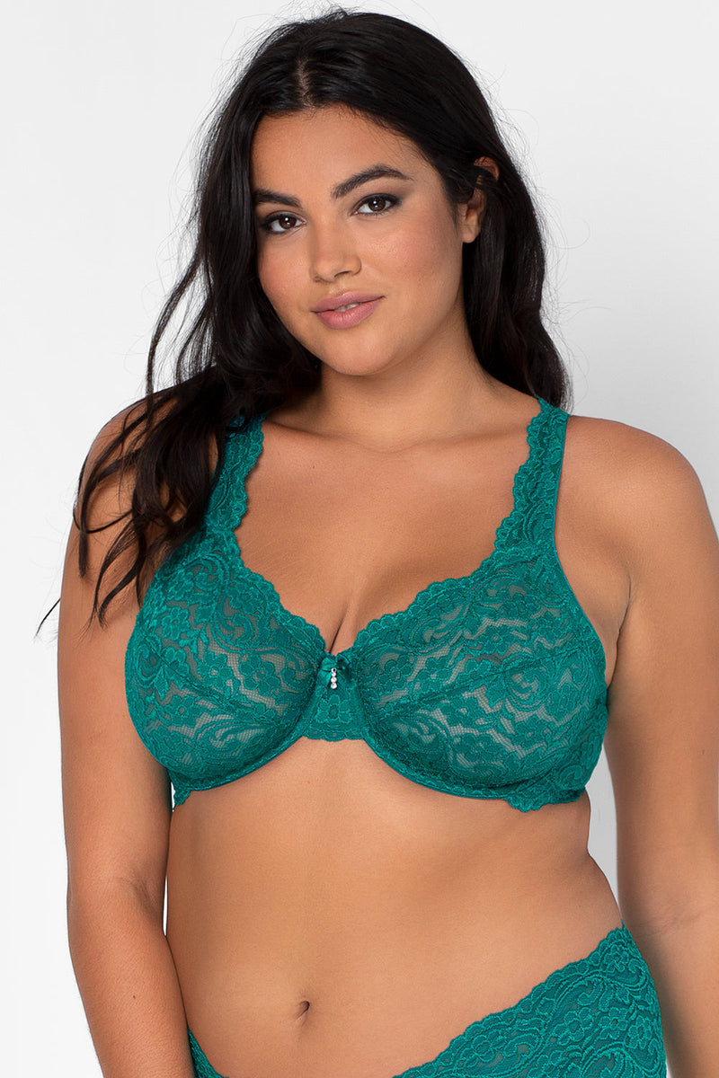 Womens Front Closure Bras Plus Size Lace Full Coverage Underwire Unlined  Bra Ivy Green 40C