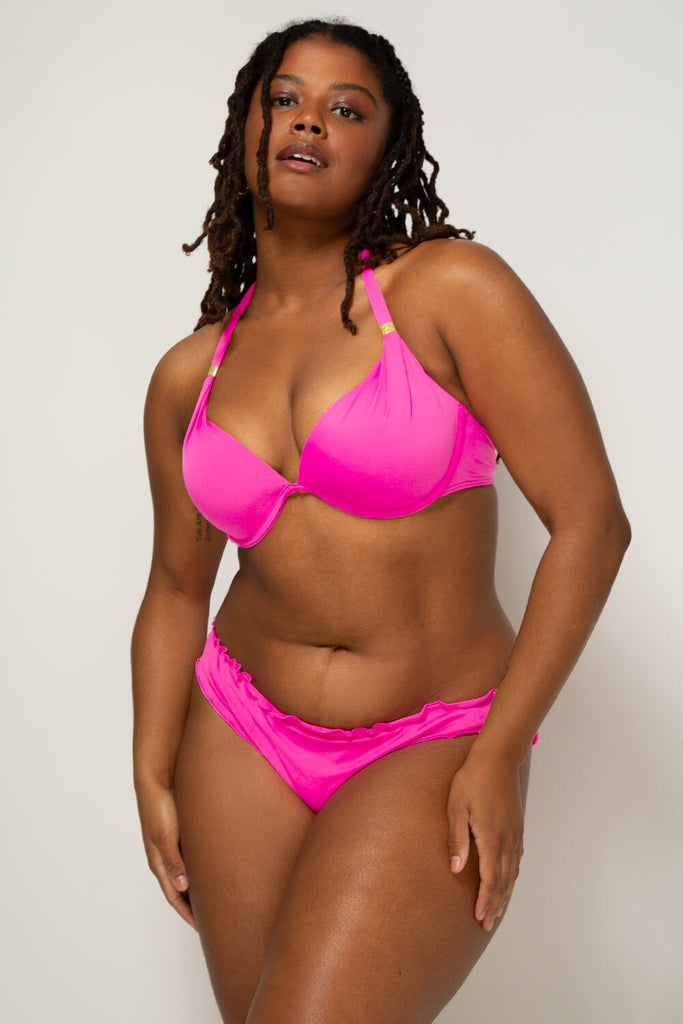 Swim Secret Ruffled and Ruched Back Bikini Bottom | Fuchsia Sizzle SWMBTTM SAS Fuchsia Sizzle S 