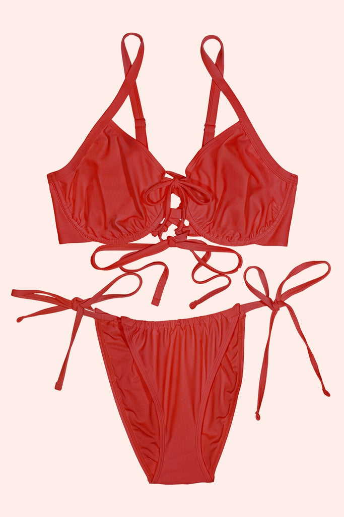 Underwire Bikini Top And String Bikini Set | Brick Red BIKINSET SAS 