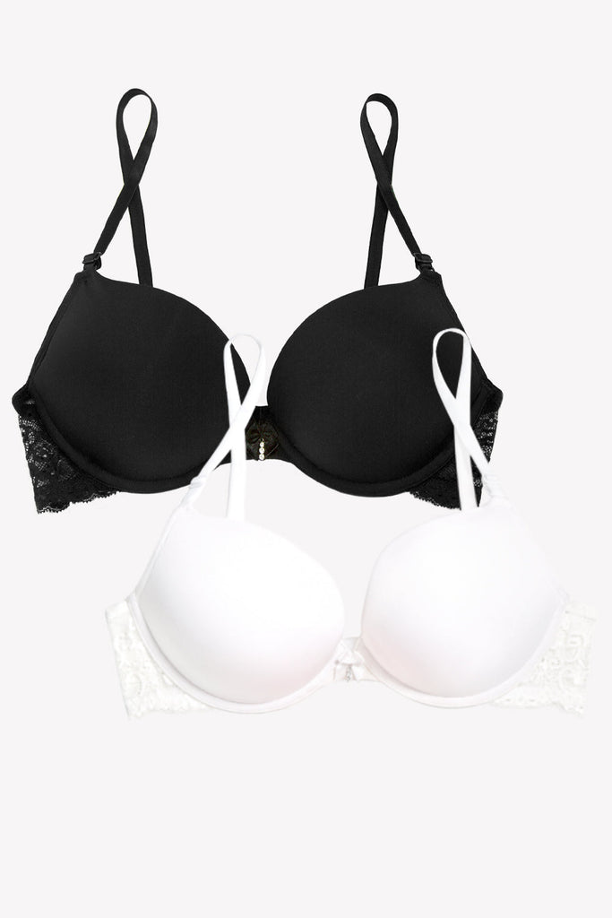 Add 2 Cup Sizes Push-Up Bra 2 Pack | Black/White Lace Wings INT SAS 