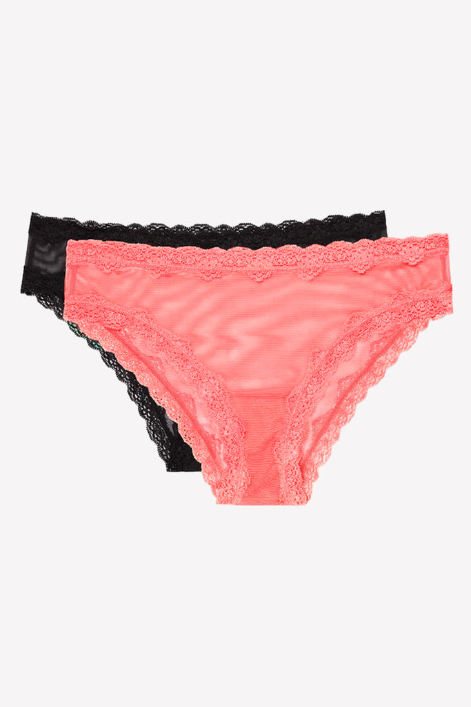 Lace Trim Cheeky Panty 2 Pack | Punchy Peach/Black Hue PANTY SAS Punchy Peach/Black Hue L 