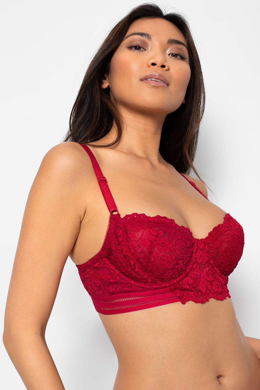 Smart & Sexy Women's Lace & Mesh Unlined Underwire Bra, No No Red