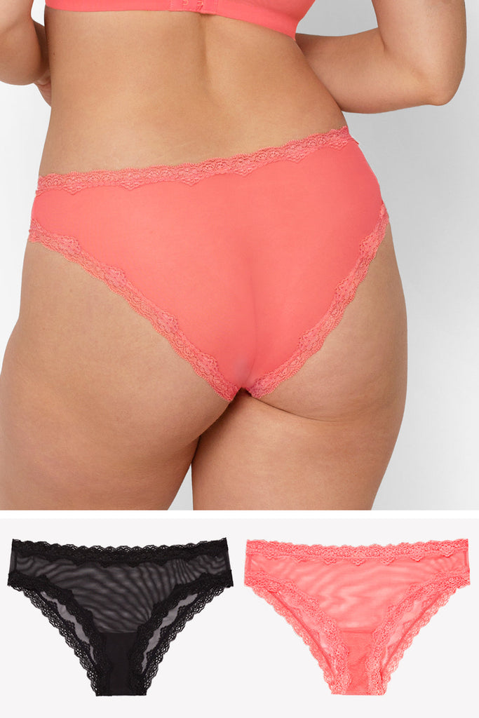 Lace Trim Cheeky Panty 2 Pack | Punchy Peach/Black Hue PANTY SAS 